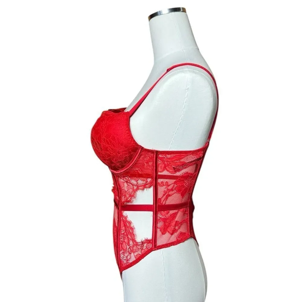 Victoria's Secret Red Bombshell Lace Teddy Lingerie Sexy Push Up Size Small NWT